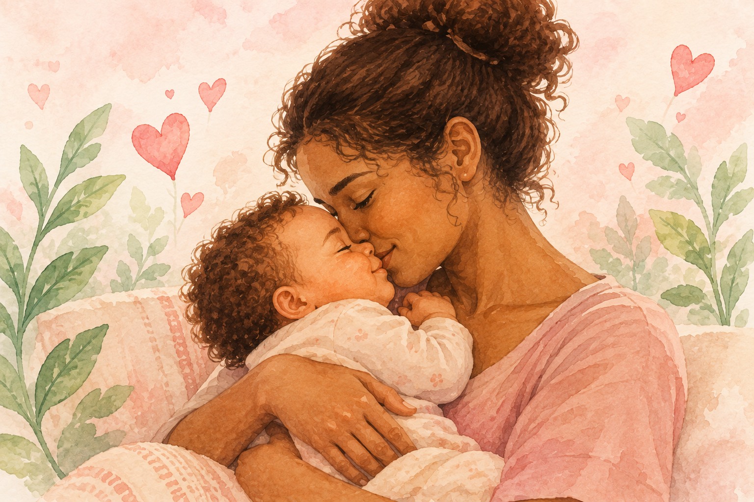 Ilustração de uma mulher acolhendo um bebê.
